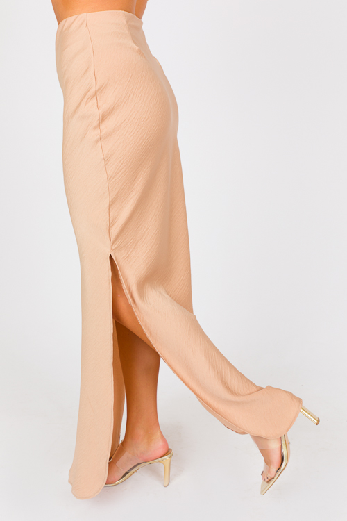 Side Slit Maxi Skirt, Champagne