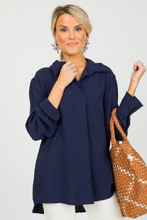Rachel Center Pleat Blouse, Navy