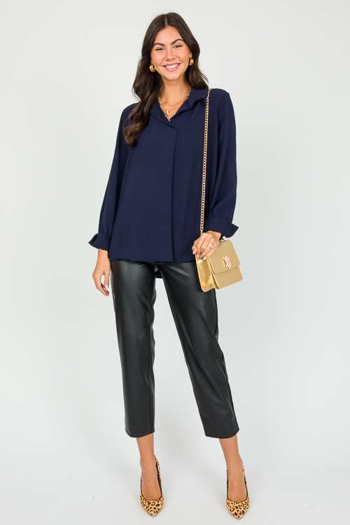 Rachel Center Pleat Blouse, Navy
