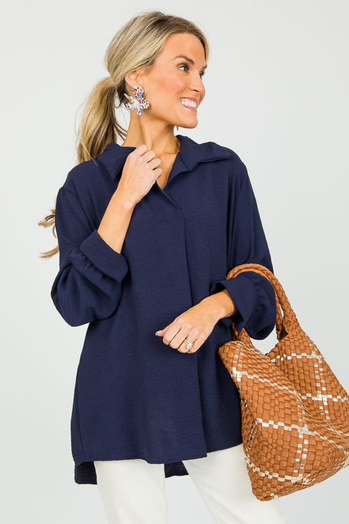 Rachel Center Pleat Blouse, Navy