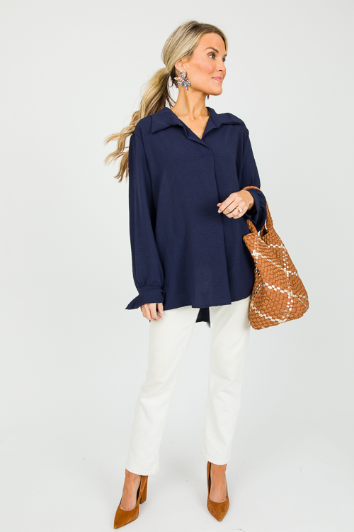 Rachel Center Pleat Blouse, Navy