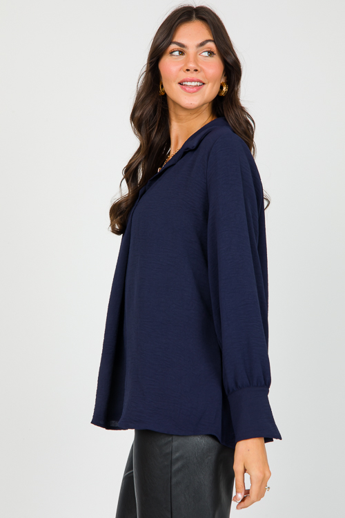 Rachel Center Pleat Blouse, Navy