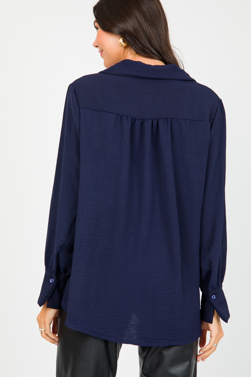 Rachel Center Pleat Blouse, Navy