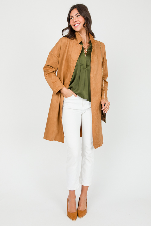 V-Neck Satin Blouse, Olive