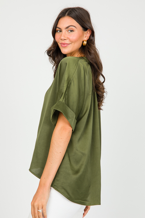 V-Neck Satin Blouse, Olive