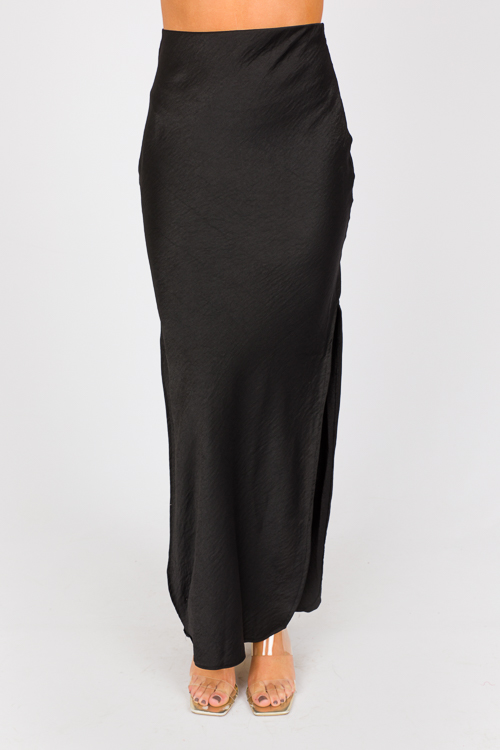 Side Slit Maxi Skirt, Black