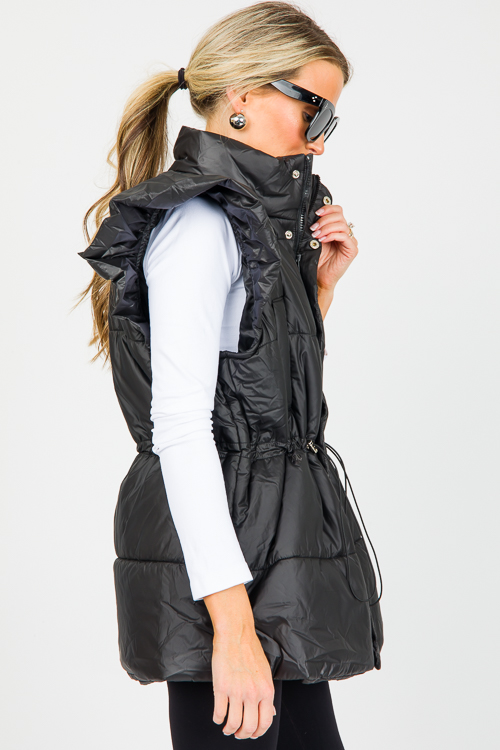 Drawstring Puffer Vest, Black