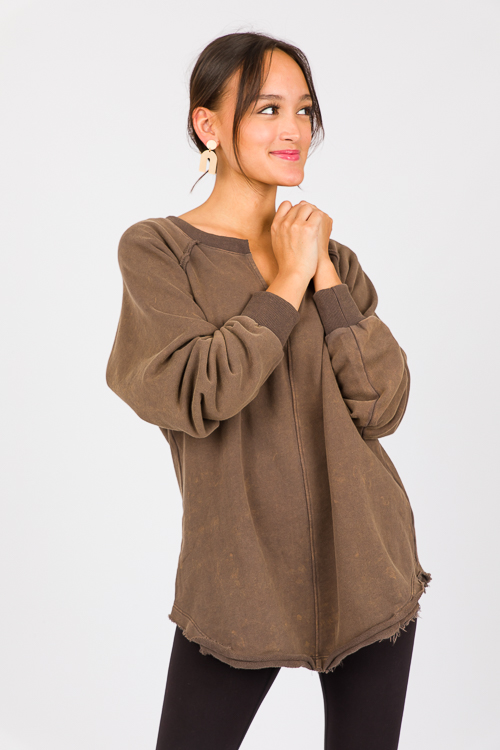French Terry Fray Pullover, Charcoal