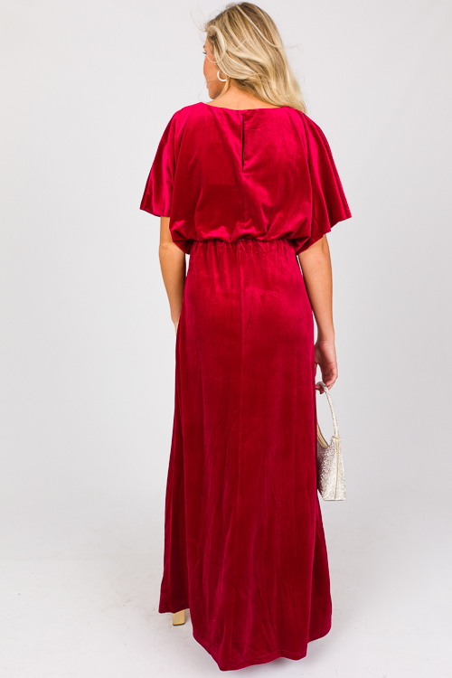 Velvet Slit Maxi, Red