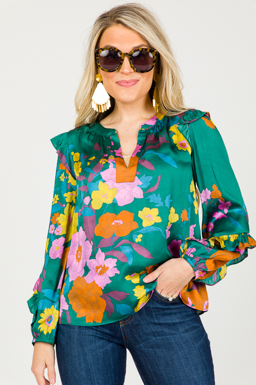 Silk Blooms Blouse, Green