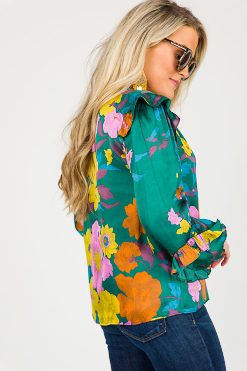 Silk Blooms Blouse, Green