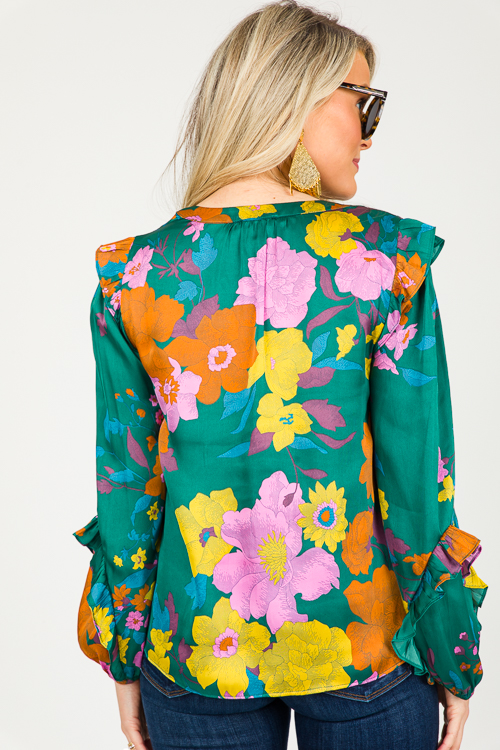 Silk Blooms Blouse, Green