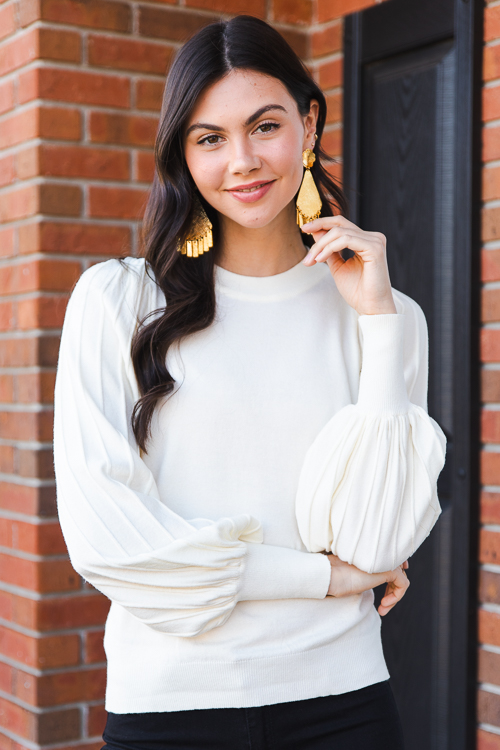 Solid Puff Sweater, Ivory