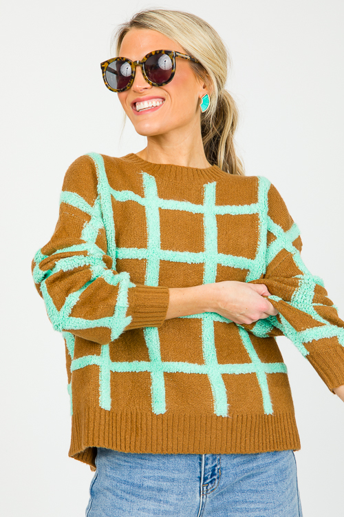Grid Aligns Sweater, Mint-Choco
