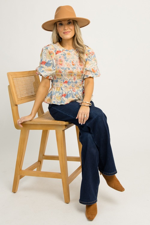 Smocked Floral Top, Blue Mix (MONDAY NEW ARRIVAL) - 1201-18p.jpg