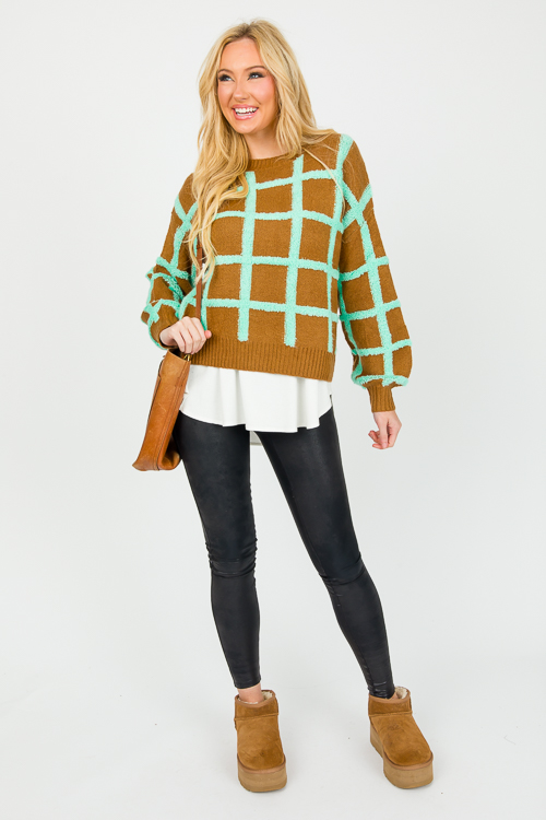 Grid Aligns Sweater, Mint-Choco