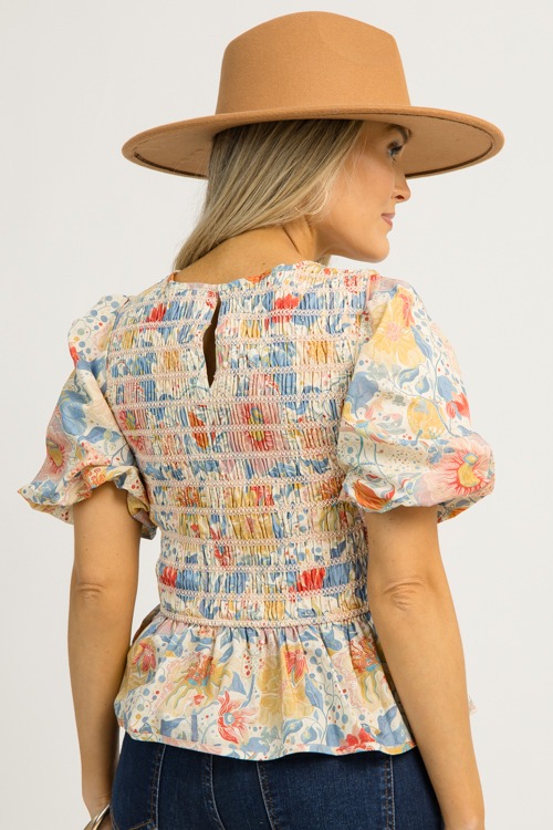 Smocked Floral Top, Blue Mix (MONDAY NEW ARRIVAL) - 1201-19h.jpg