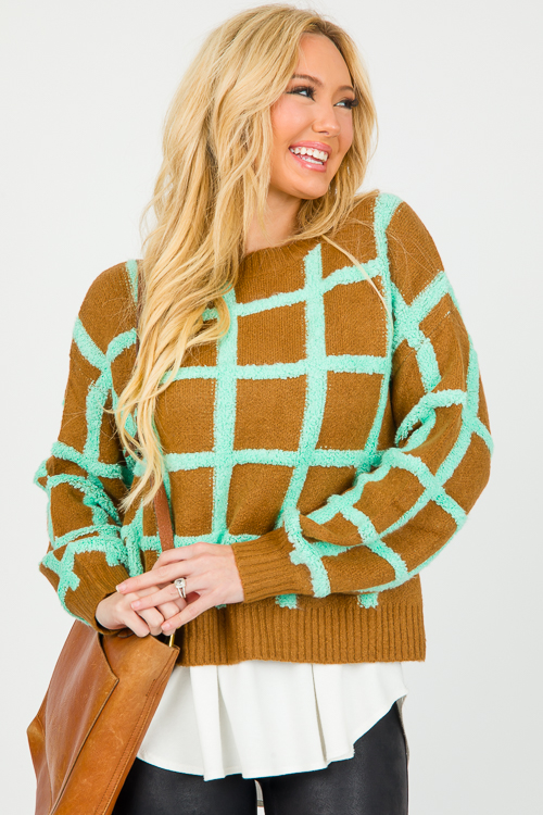 Grid Aligns Sweater, Mint-Choco