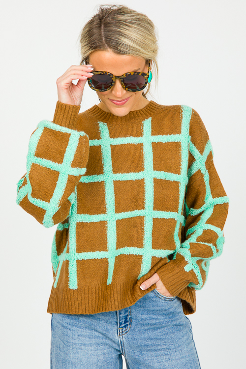 Grid Aligns Sweater, Mint-Choco