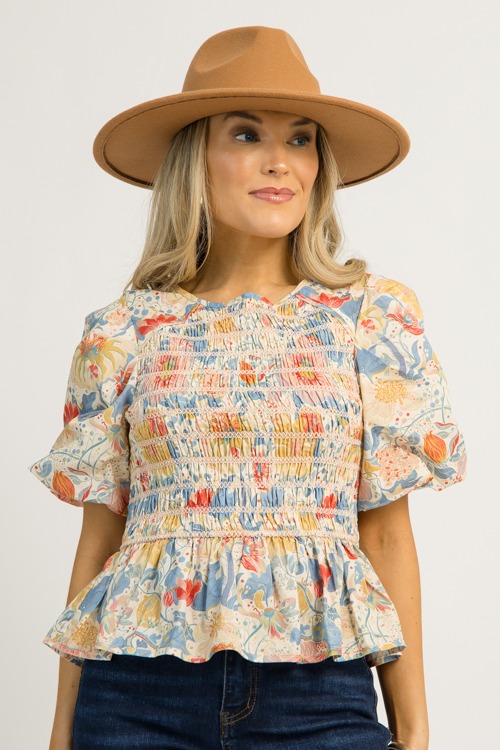 Smocked Floral Top, Blue Mix (MONDAY NEW ARRIVAL) - 1201-21.jpg