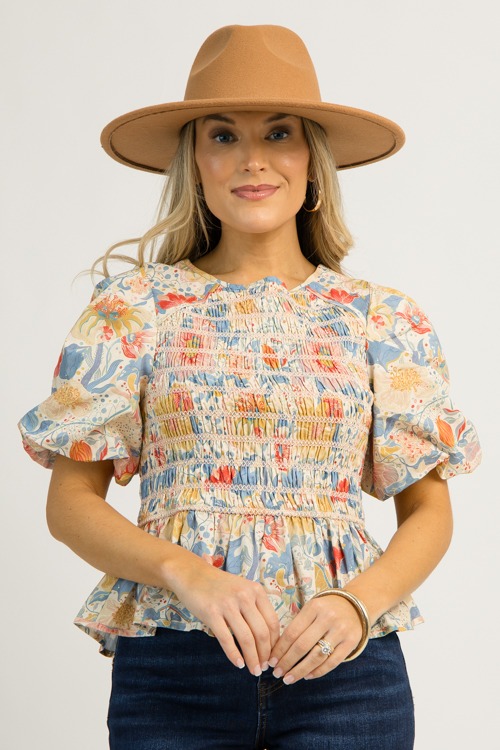Smocked Floral Top, Blue Mix (MONDAY NEW ARRIVAL) - 1201-22.jpg