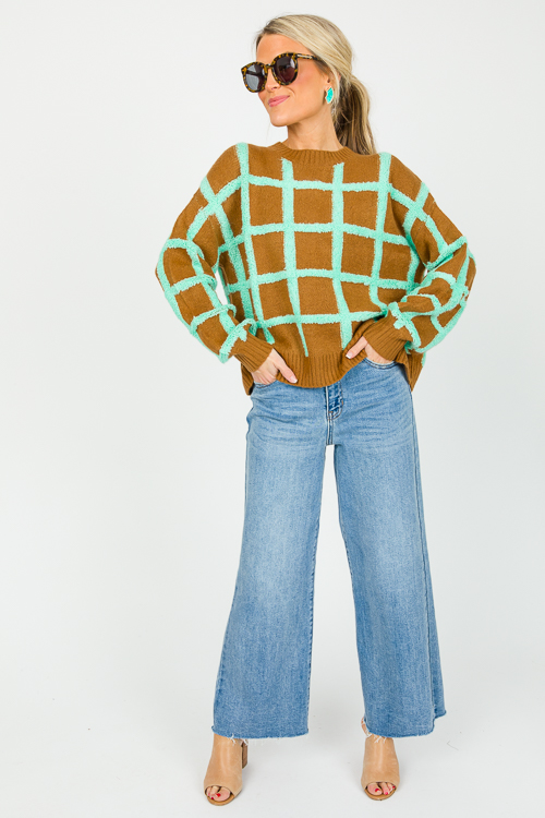 Grid Aligns Sweater, Mint-Choco