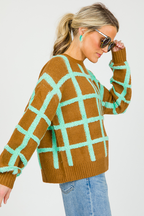 Grid Aligns Sweater, Mint-Choco