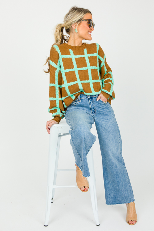 Grid Aligns Sweater, Mint-Choco