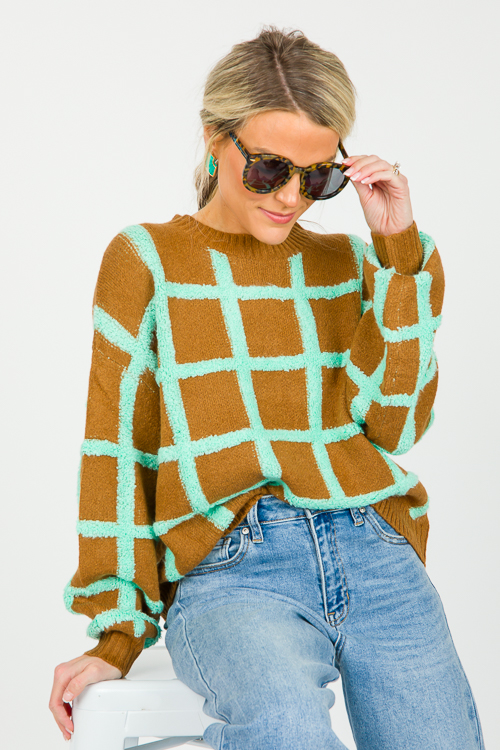 Grid Aligns Sweater, Mint-Choco