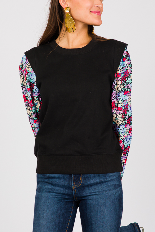 Floral Poplin Sleeve Sweatshirt