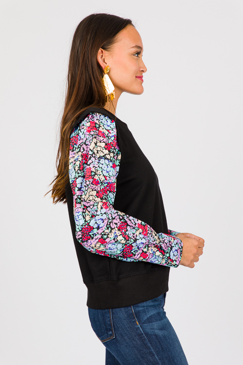 Floral Poplin Sleeve Sweatshirt