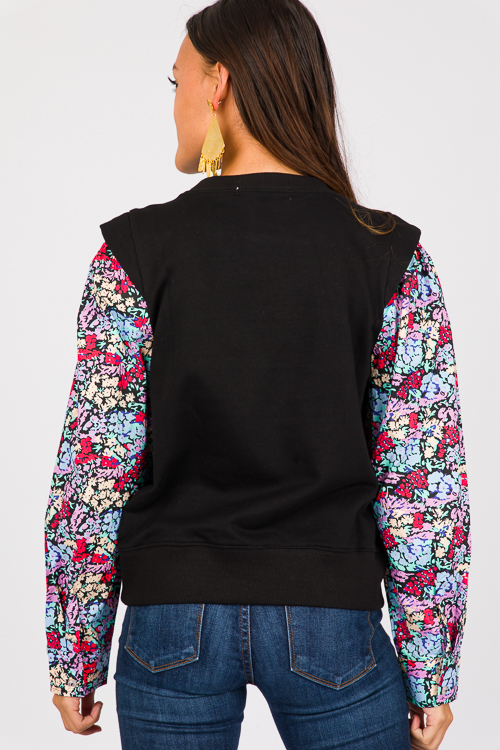 Floral Poplin Sleeve Sweatshirt