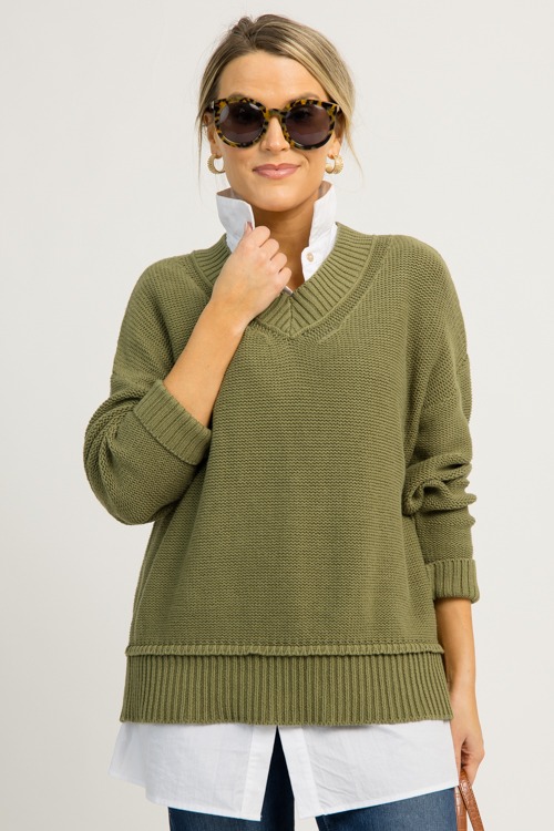 Anna V-Neck Sweater, Olive (MONDAY NEW ARRIVAL) - 1201-3.jpg