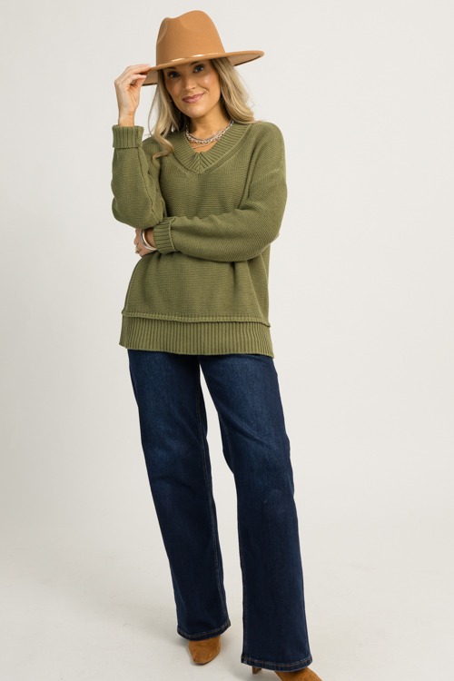 Anna V-Neck Sweater, Olive (MONDAY NEW ARRIVAL) - 1201-4.jpg