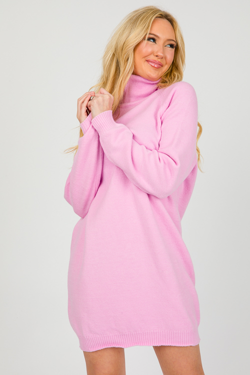 LS Turtleneck Sweater Dress, Candy Pink