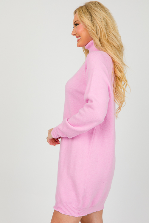 LS Turtleneck Sweater Dress, Candy Pink