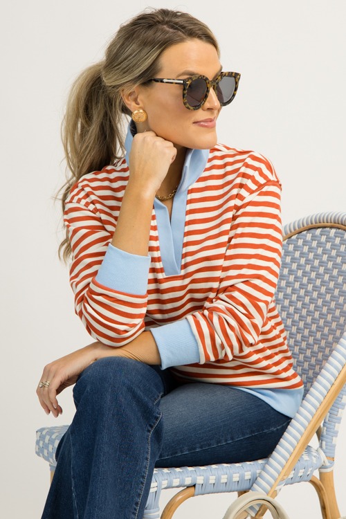 Lauren Stripe Polo, Orange/Blue (MONDAY NEW ARRIVAL) - 1201-46p.jpg