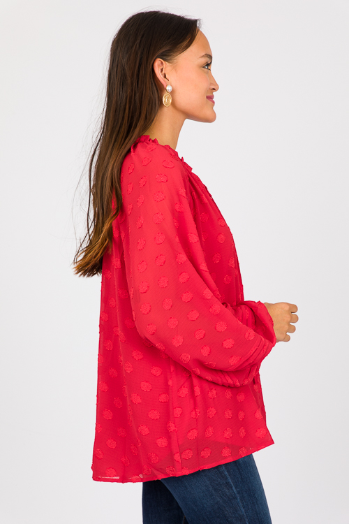 Texture Polka Dot Blouse, Red