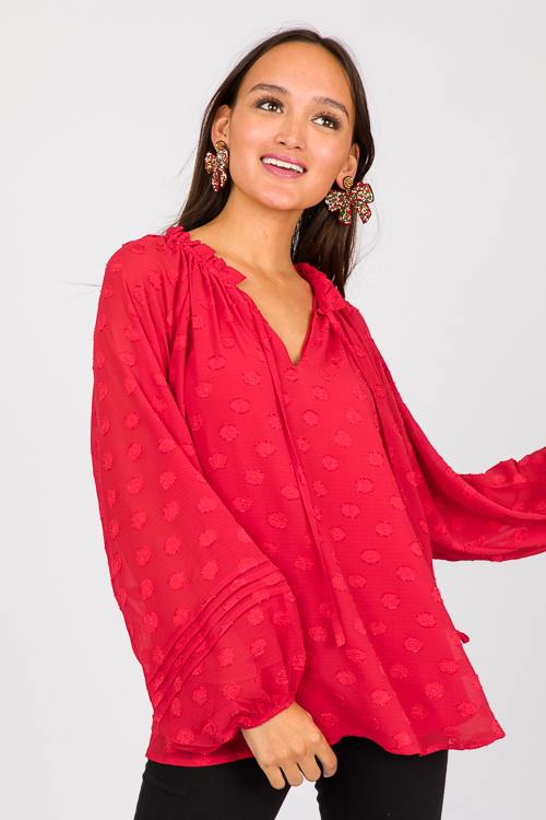 Texture Polka Dot Blouse, Red