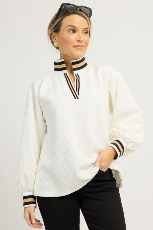 Stripe Trim Texture Top, Off White (MONDAY NEW ARRIVAL) - 1201-59h.jpg