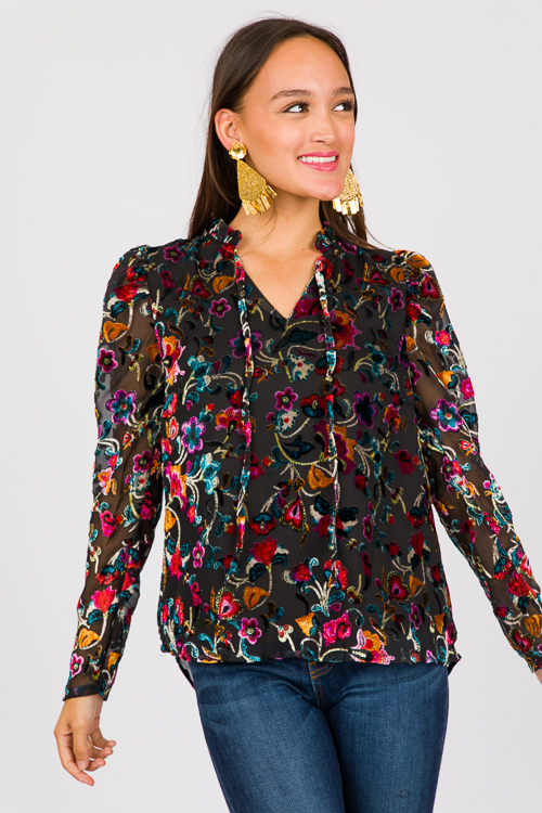 Velvet Floral Blouse, Black Mul