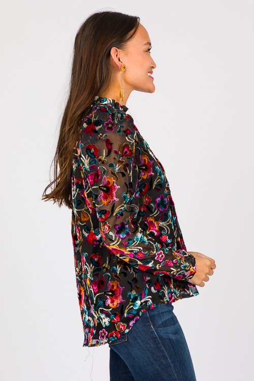 Velvet Floral Blouse, Black Mul