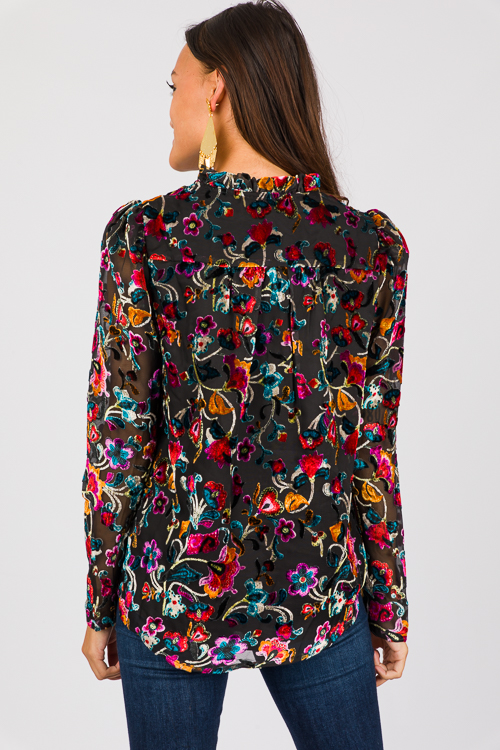 Velvet Floral Blouse, Black Mul