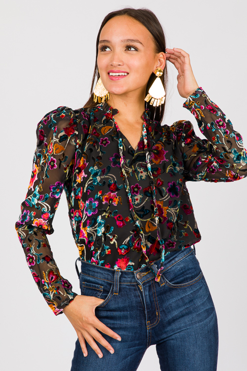 Velvet Floral Blouse, Black Mul