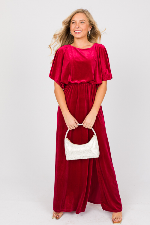 Velvet Slit Maxi, Red