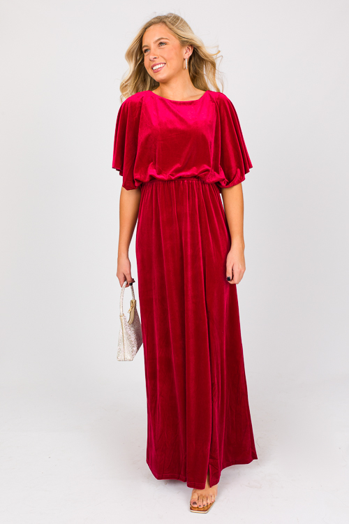 Velvet Slit Maxi, Red