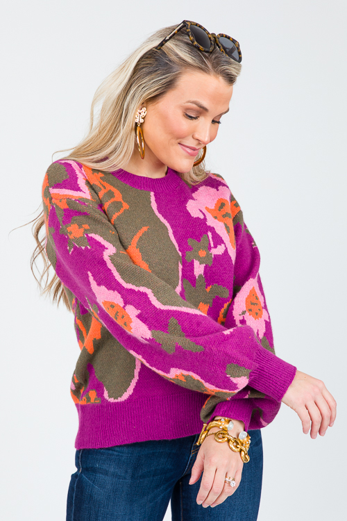 Abstract Flower Sweater, Wine