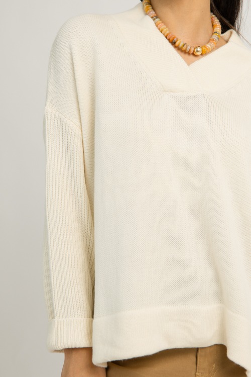 Relaxed V-Neck Sweater, Cream - 1202-100.jpg