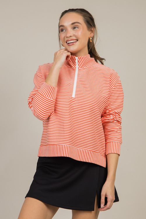 Striped Zip Pullover, Coral/Blush (MONDAY NEW ARRIVAL) - 1202-136p.jpg