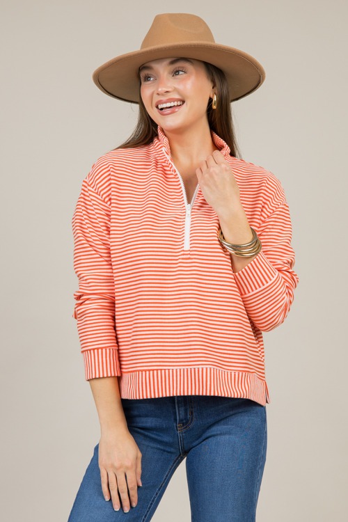 Striped Zip Pullover, Coral/Blush (MONDAY NEW ARRIVAL) - 1202-141.jpg